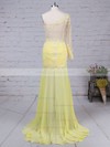 Designer Trumpet/Mermaid Chiffon Appliques Lace Long Sleeve One Shoulder Prom Dresses #JCD02016068