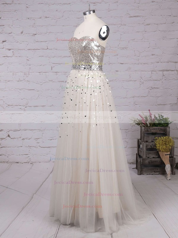 Tulle Sequined Princess Sweetheart Sweep Train Rhinestone Prom dresses #JCD02016059