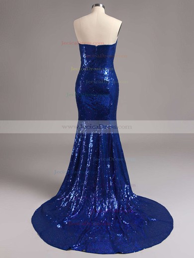 Sparkly Sweetheart Royal Blue Sequined Sweep Train Trumpet/Mermaid Prom Dress #JCD02016323