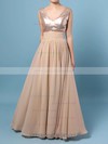 Champagne V-neck Chiffon Sequined with Pleats Wholesale Prom Dress #JCD02016329