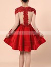 Elastic Woven Satin Tulle Scoop Neck Appliques Lace Long Sleeve Short/Mini Prom Dresses #JCD02016430