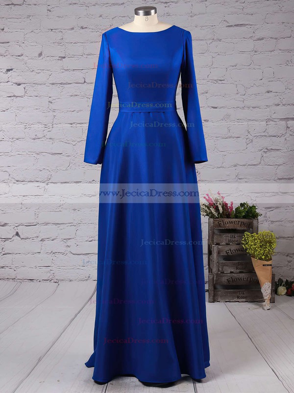 Dark Green Scoop Neck Silk-like Satin Wholesale Long Sleeves A-line Prom Dresses #JCD02016785