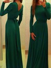 Dark Green Scoop Neck Silk-like Satin Wholesale Long Sleeves A-line Prom Dresses #JCD02016785