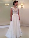 Vintage Ivory Chiffon Lace with Bow Covered Button Backless Prom Dress #JCD02016789