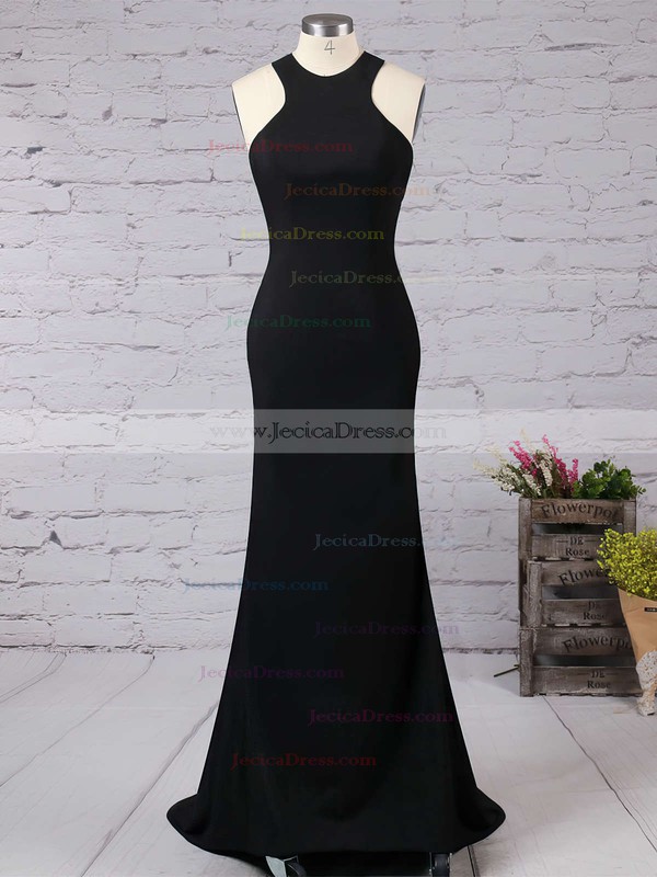 Scoop Neck Open Back Black Silk-like Satin Trumpet/Mermaid Different Prom Dress #JCD02016822