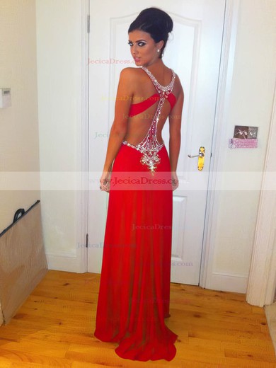 Best Sweetheart Backless Silk-like Satin Beading Split Front Red Prom Dresses #JCD02016836