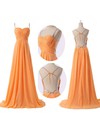 Sweetheart Crystal Detailing Open Back Orange Chiffon Sweep Train Prom Dresses #JCD02016896