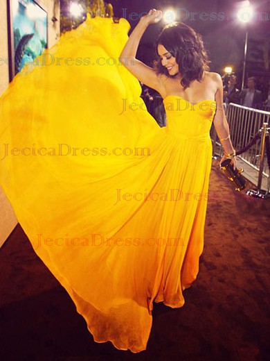 Nice Yellow Chiffon Ruffles Sweep Train Sweetheart Prom Dress #JCD02016898