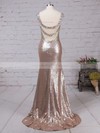 Sequined Trumpet/Mermaid V-neck Sweep Train Beading Prom dresses #JCD02016911