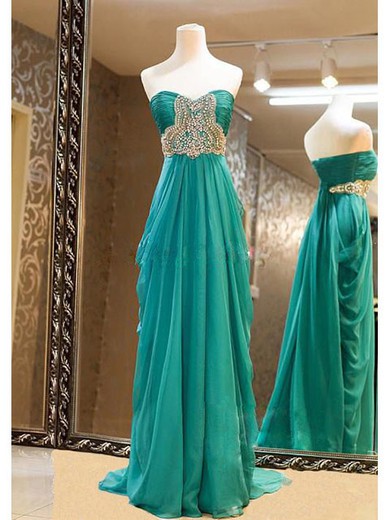Modest Empire Chiffon Beading and Ruffles Sweetheart Green Prom Dress #JCD02016925