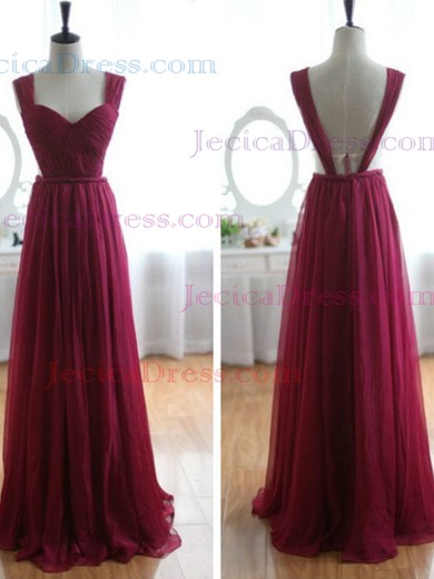 V-neck Open Back A-line Burgundy Chiffon Floor-length Prom Dresses #JCD02016953