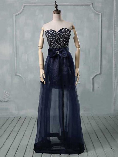 Designer Sweetheart Tulle Crystal Detailing Dark Navy A-line Prom Dress #JCD02018122