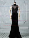 High Neck Detachable Train Black Organza Tulle with Crystal Detailing Prom Dress #JCD02018139