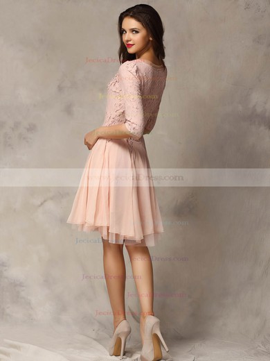 Lace Chiffon Tulle A-line Scoop Neck Short/Mini Appliques Lace Prom Dresses #JCD02018178