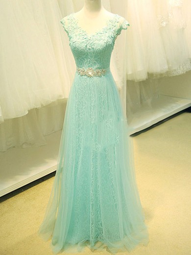 V-neck Tulle Crystal Detailing Cap Straps A-line Great Prom Dress #JCD02017855