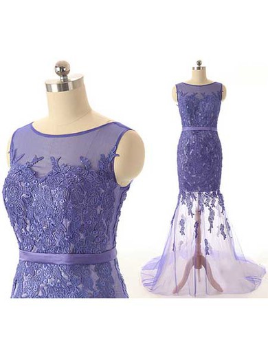 Scoop Neck Grape Tulle Appliques Lace Trumpet/Mermaid Gorgeous Prom Dress #JCD02017460