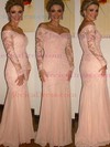 Pearl Pink Off-the-shoulder Long Sleeves Unique Lace Sweep Train Prom Dress #JCD02018851