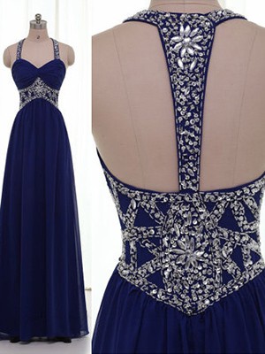 Inexpensive A-line Royal Blue Chiffon with Crystal Detailing Sweetheart Prom Dress #JCD02018879