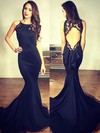 Nicest Scoop Neck Black Silk-like Satin Open Back Sweep Train Prom Dress #JCD02018883