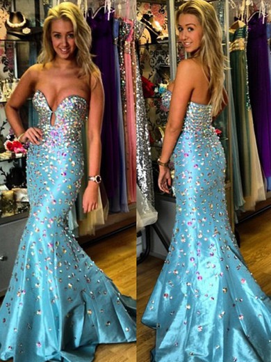 Blue Taffeta Sweetheart Crystal Detailing Trumpet/Mermaid Popular Prom Dresses #JCD02018894