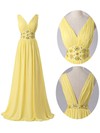 Nice V-neck Chiffon with Beading Floor-length Yellow Prom Dresses #JCD02018912