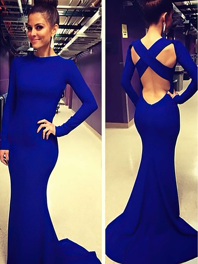Modest Trumpet/Mermaid Crossed Straps Silk-like Satin Scoop Neck Royal Blue Prom Dress #JCD02018992
