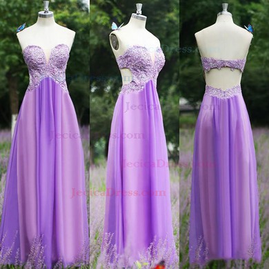 Sweetheart Appliques Lace Open Back Lavender Chiffon Nice Prom Dresses #JCD02019047