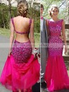 Champagne Tulle Beading Open Back Trumpet/Mermaid Sexy Prom Dress #JCD02018678