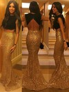 Sparkly Trumpet/Mermaid Satin Sequined Open Back Scoop Neck Two Pieces Prom Dress #JCD02018687