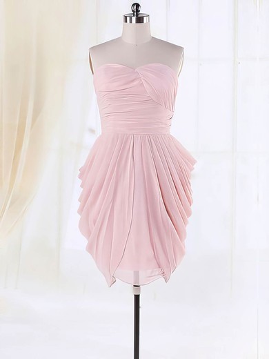 Good Sweetheart Pleats Chiffon Short/Mini Pink Bridesmaid Dresses #JCD01012135