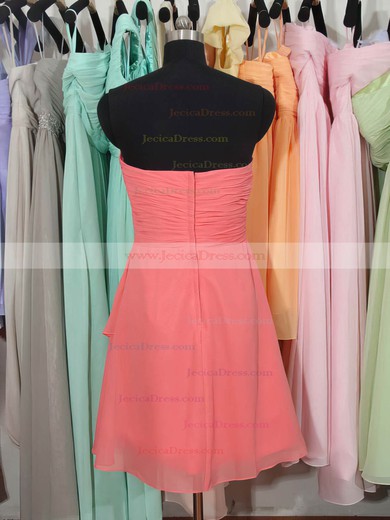 Sweetheart Knee-length Watermelon Chiffon Ruffles Gorgeous Bridesmaid Dress #JCD01012179