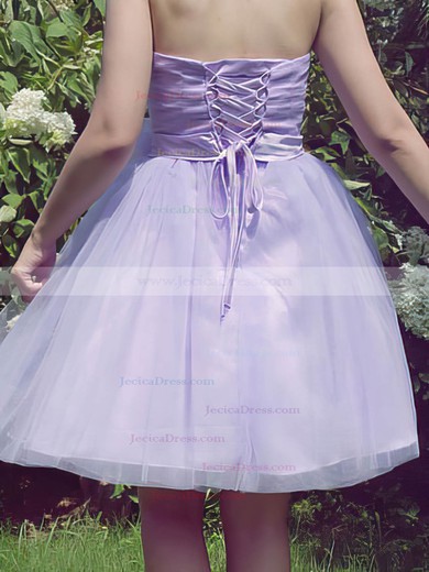 Lilac Tulle with Sashes/Ribbons Strapless Lace-up Short/Mini Bridesmaid Dresses #JCD01012185