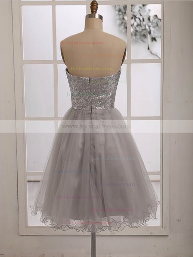 Online Silver Sequined Tulle Sweetheart Knee-length Bridesmaid Dress #JCD01012186