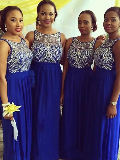 Empire Royal Blue Chiffon Tulle with Beading Scoop Neck Unique Bridesmaid Dresses #JCD01012227