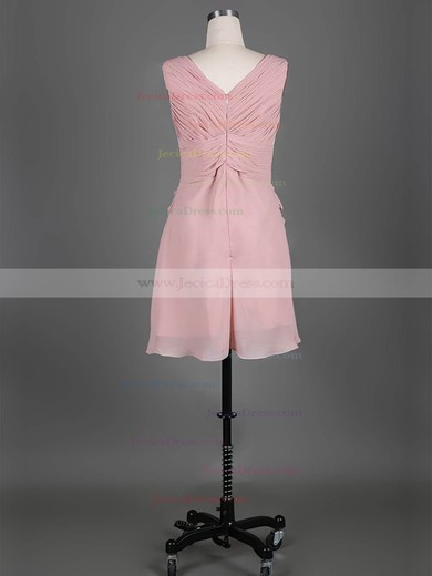 Short/Mini V-neck Chiffon Pleats Simple Pink Bridesmaid Dress #JCD01012389