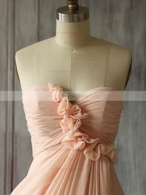 Hot Pink Chiffon with Flower(s) Sweep Train Sweetheart Bridesmaid Dress #JCD01012400