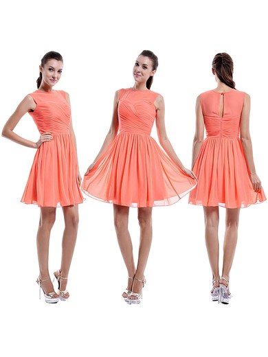 Gorgeous Scoop Neck Orange Chiffon Ruffles Short/Mini Bridesmaid Dress #JCD01012421
