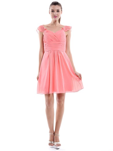 Designer Sweetheart Chiffon Ruffles Short/Mini Watermelon Bridesmaid Dress #JCD01012426