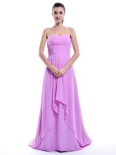 Best Sweep Train Chiffon with Ruffles Sweetheart Lilac Bridesmaid Dress #JCD01012429