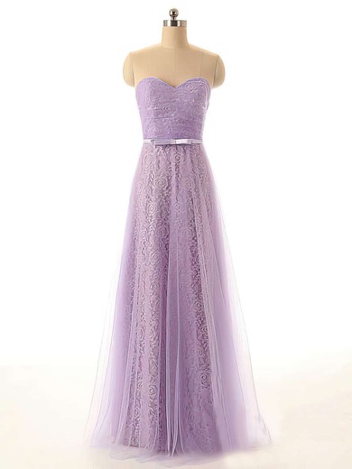 Sweetheart Simple Tulle Lace with Sashes/Ribbons A-line Lilac Bridesmaid Dresses #JCD01012449