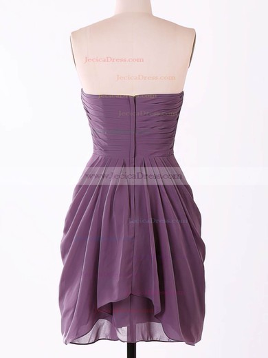 Popular Sweetheart Chiffon Flower(s) Grape Short/Mini Bridesmaid Dresses #JCD01012457