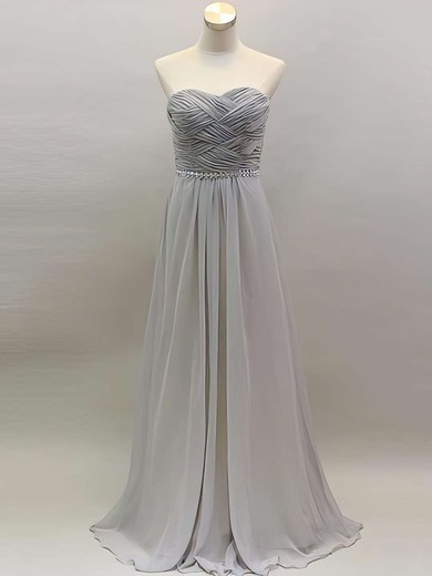 Cool Light Slate Gray Chiffon with Beading Sweetheart A-line Bridesmaid Dress #JCD01012461