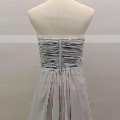Cool Light Slate Gray Chiffon with Beading Sweetheart A-line Bridesmaid Dress #JCD01012461