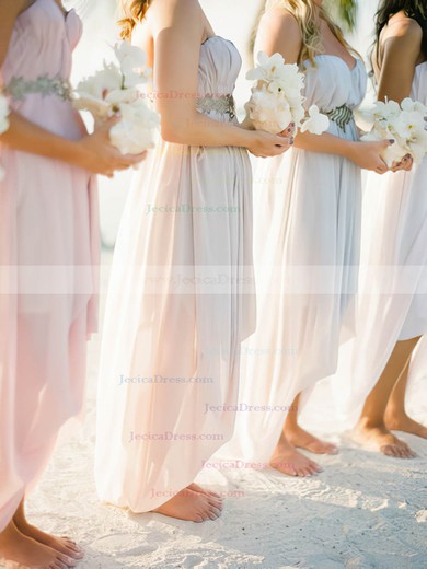 High Low Chiffon Beading Informal Asymmetrical Pearl Pink Bridesmaid Dress #JCD01012469