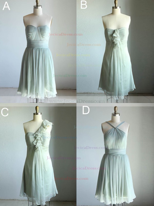 Short/Mini Discount Sage Chiffon Ruffles Lace-up Sweetheart Bridesmaid Dresses #JCD01012470