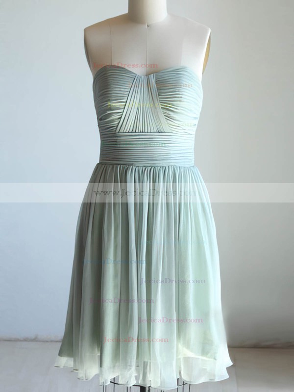 Short/Mini Discount Sage Chiffon Ruffles Lace-up Sweetheart Bridesmaid Dresses #JCD01012470