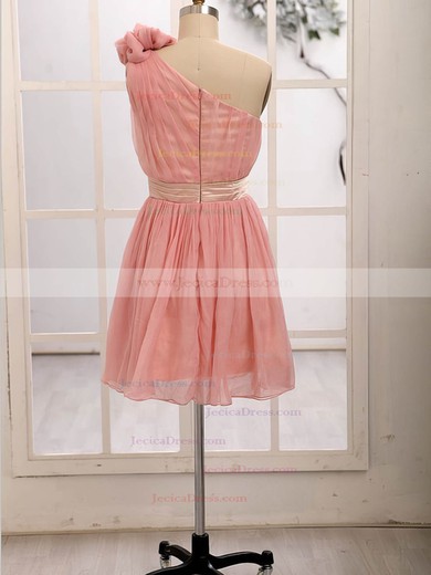 Girls Chiffon Flower(s) Short/Mini One Shoulder Bridesmaid Dresses #JCD01012472