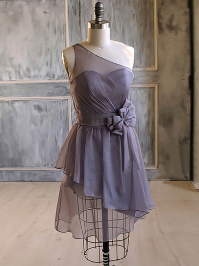 Nice One Shoulder Short/Mini Chiffon Flower(s) A-line Bridesmaid Dress #JCD01012476