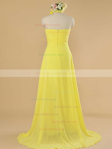 Sweep Train Pretty Yellow Chiffon Ruffles Halter Bridesmaid Dress #JCD01012482