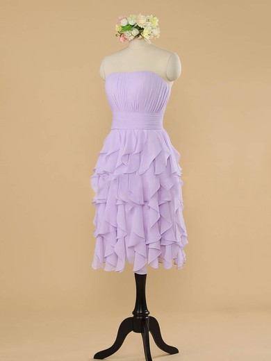 Sheath/Column Lilac Chiffon Tiered Strapless Beautiful Bridesmaid Dresses #JCD01012483
